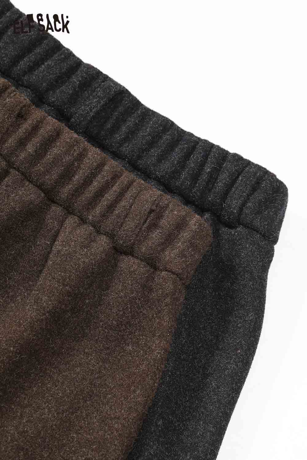 ELFSACK minimalist wide leg pants women in dark brown and charcoal with elastic waistband for comfort