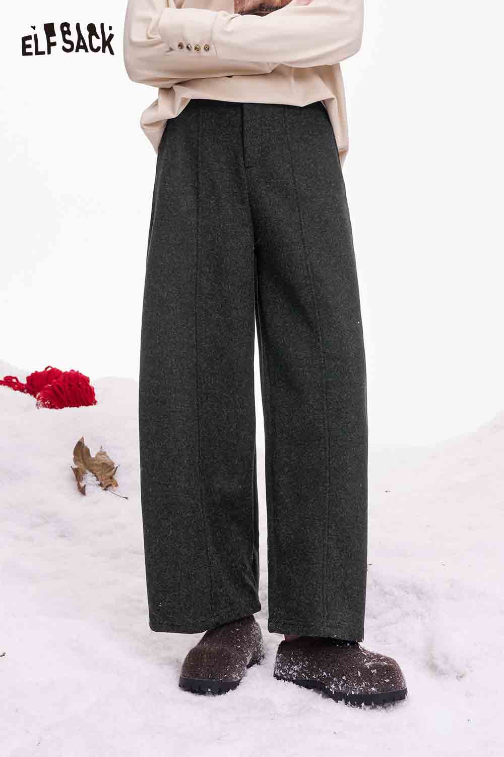 ELFSACK minimalist wide leg pants women in dark gray, perfect for a stylish and comfortable winter outfit