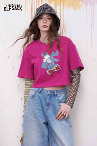 Moose Applique Fake Two-Piece Top