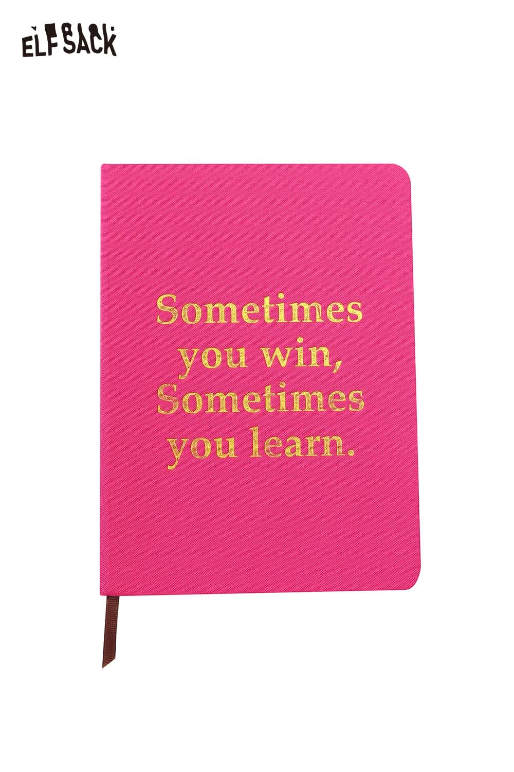 ELFSACK motivational quote hardcover notebook in pink with gold text design