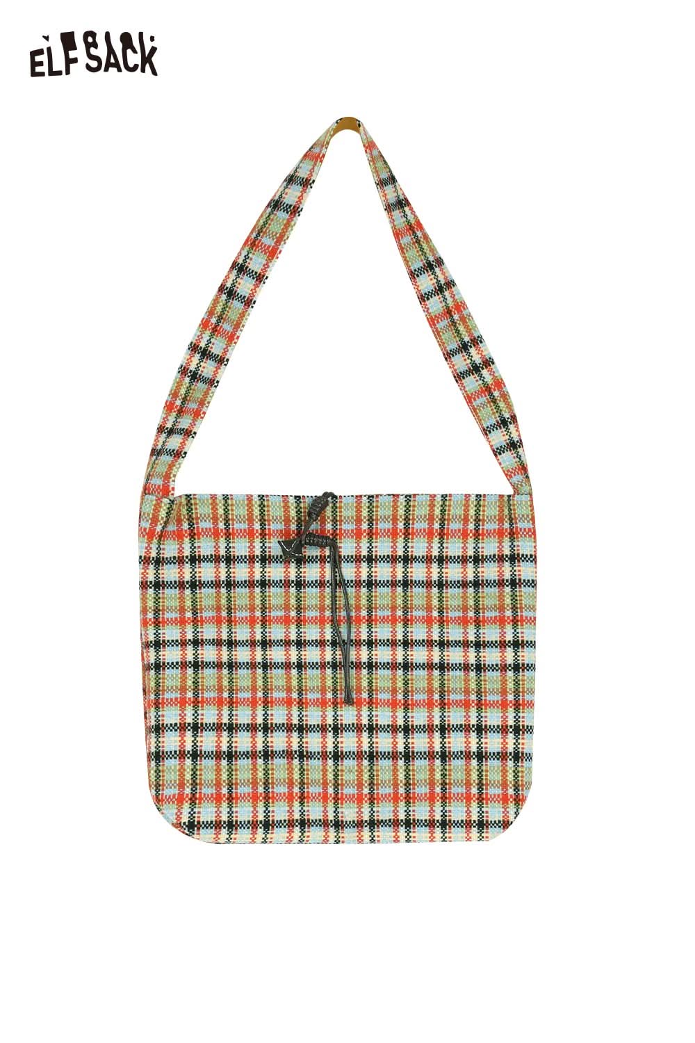 ELFSACK multi color checkered shoulder bag with zip closure and unique plaid design
