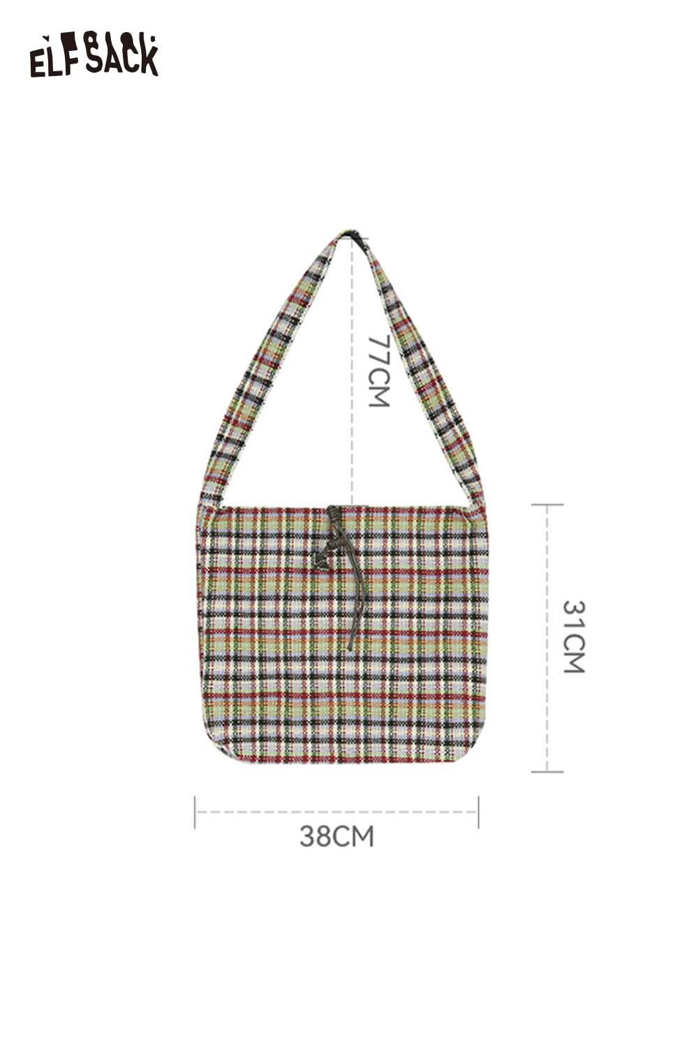 ELFSACK multi color checkered shoulder bag featuring a spacious design and stylish pattern