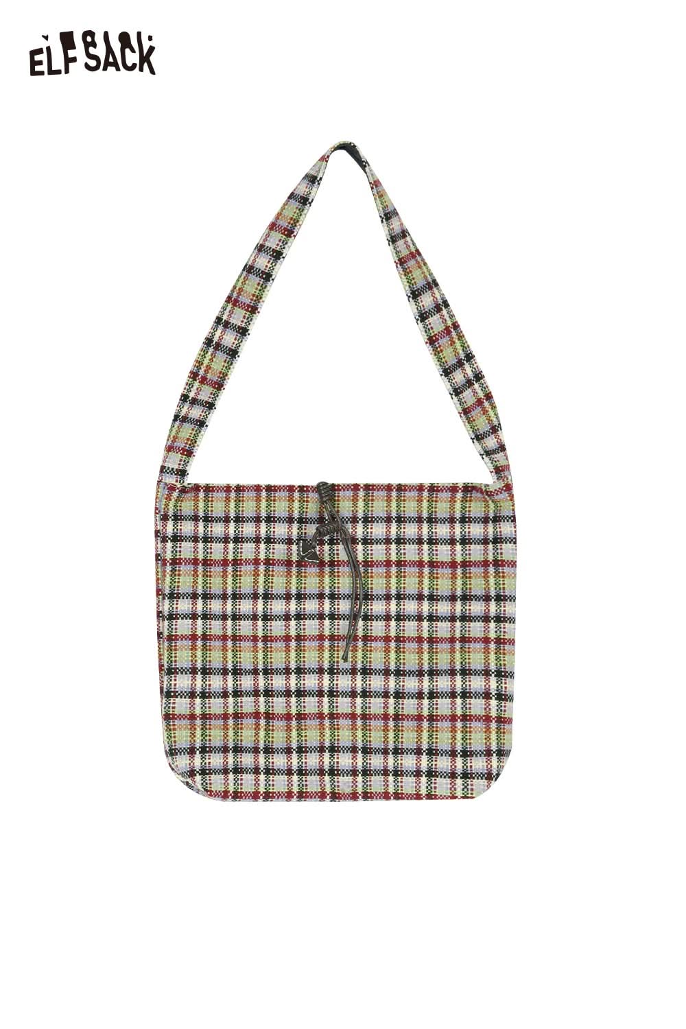 ELFSACK multi color checkered shoulder bag with stylish design and adjustable strap for everyday use