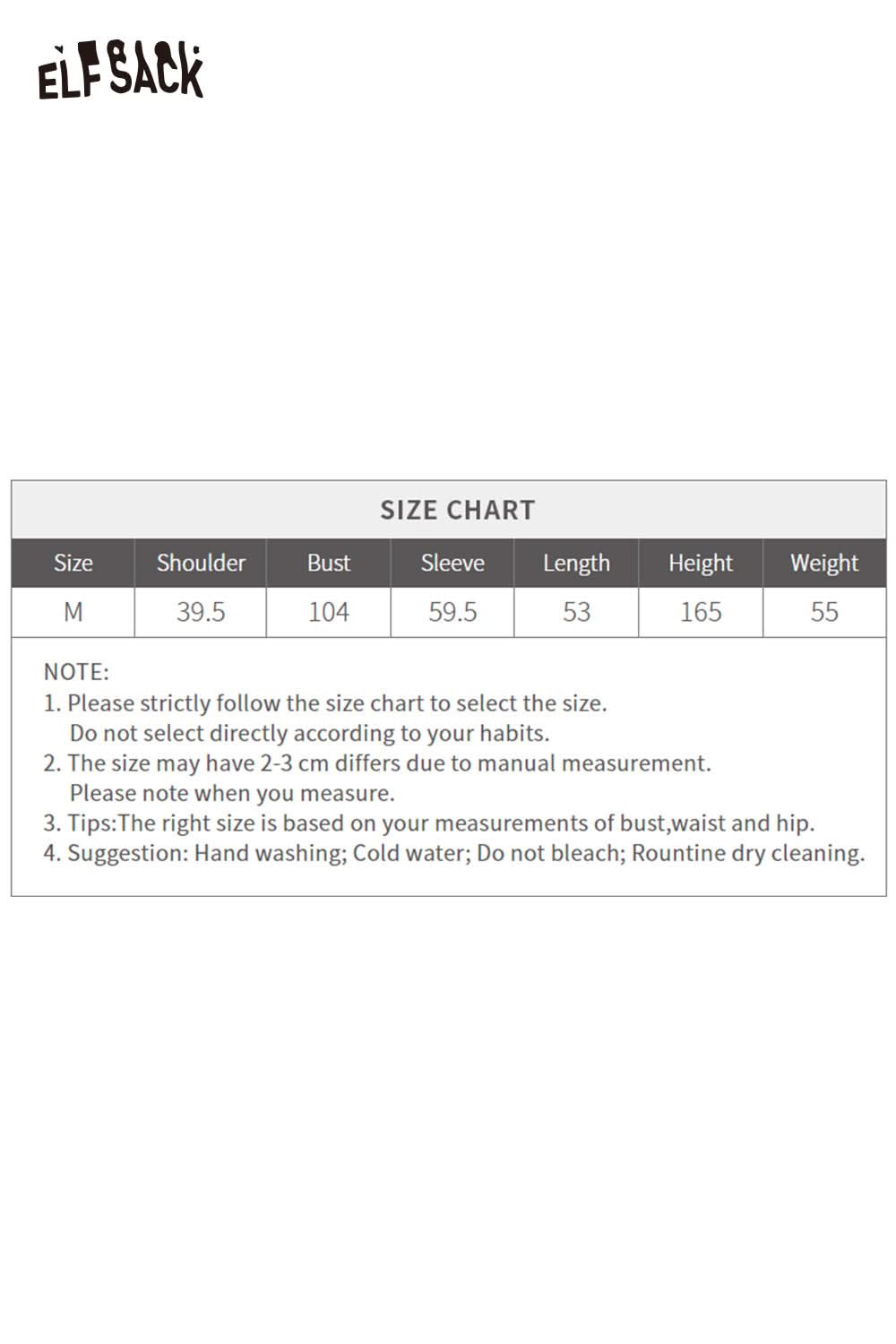 Size chart for ELFSACK navy collar striped knitted cardigan in M with measurement details