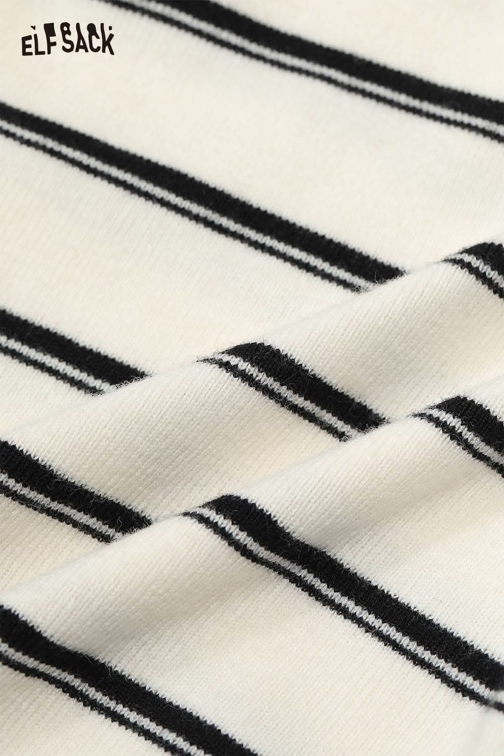 Soft navy collar striped knitted cardigan with classic black and white stripes for casual style