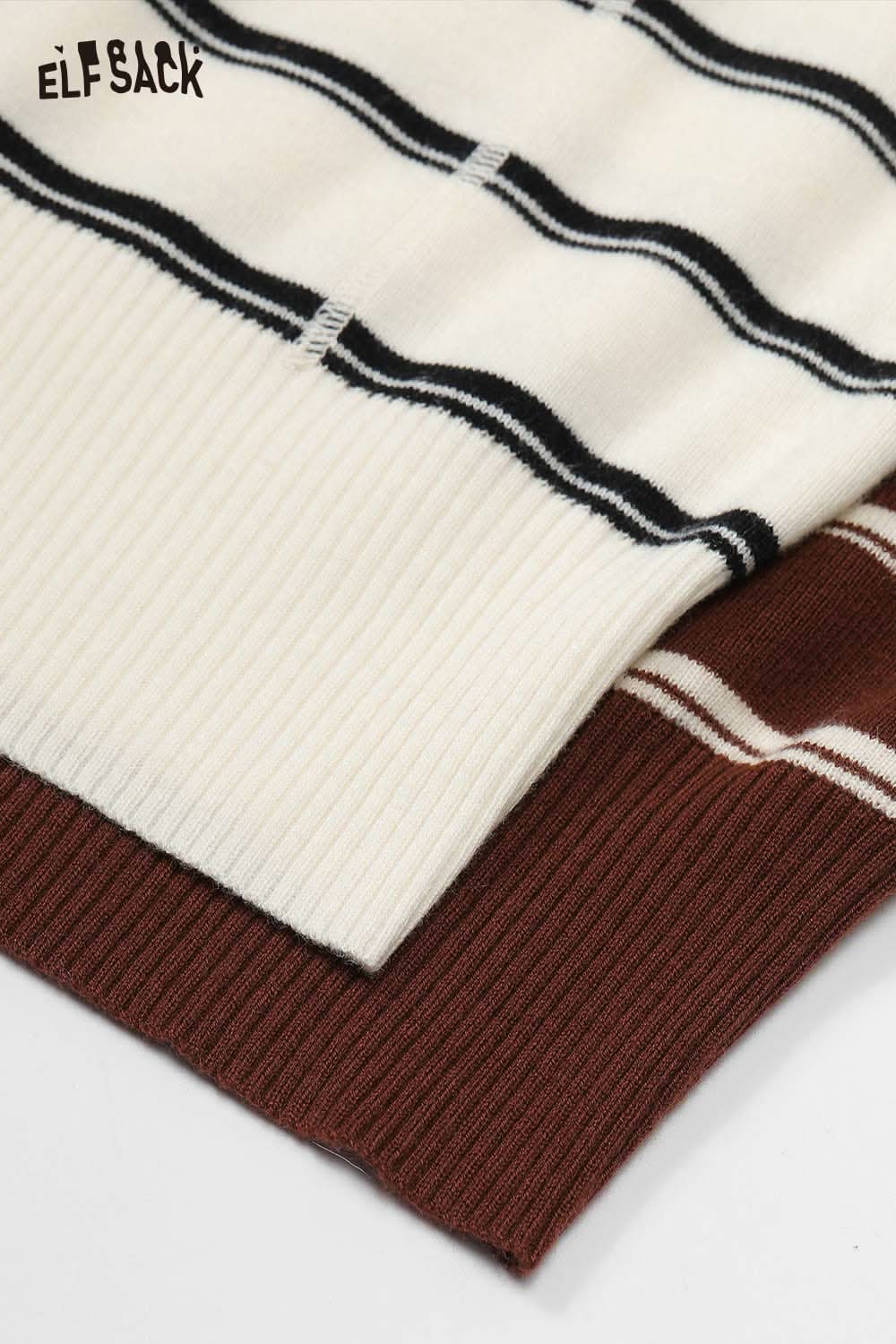 ELFSACK navy collar striped knitted cardigan featuring soft, cozy fabric and stylish ribbed design