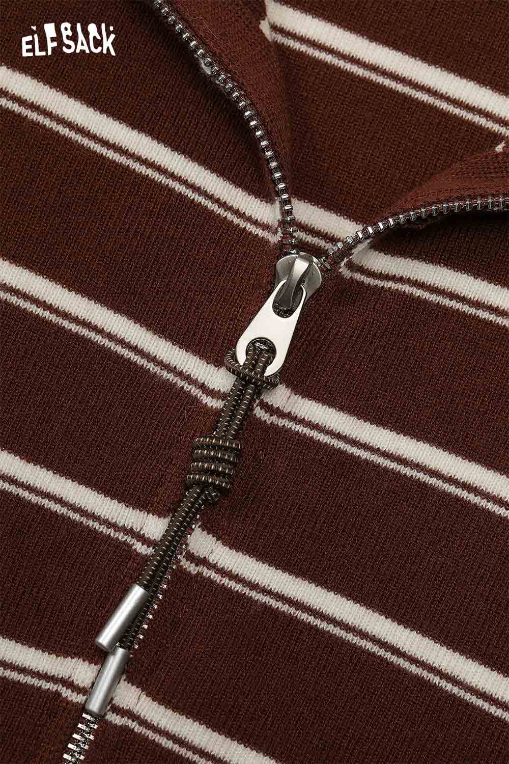 ELFSACK navy collar striped knitted cardigan with a stylish zip closure detail