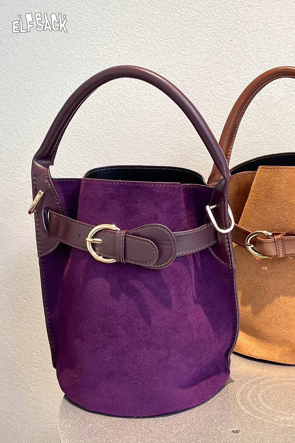 ELFSACK nubuck leather crossbody bag in purple with stylish buckle and secure closure