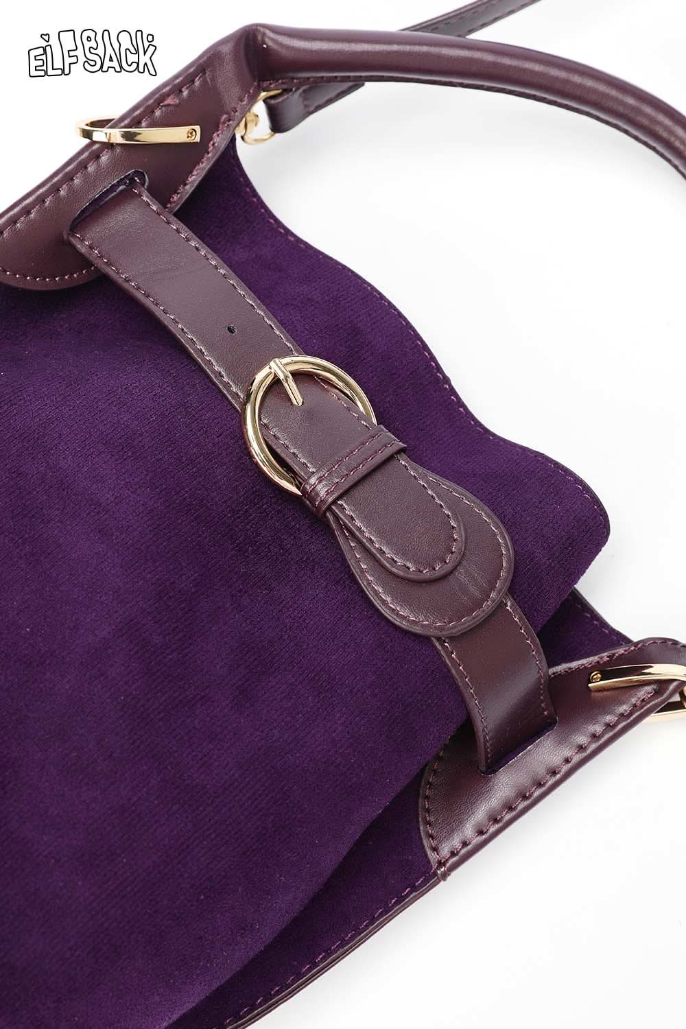 Purple ELFSACK nubuck leather crossbody bag with stylish detailing and adjustable strap
