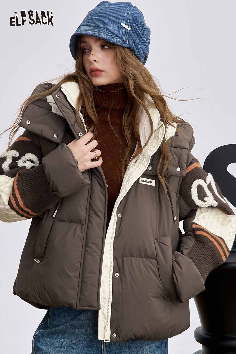 ELFSACK stylish nylon collar down jacket for women with pockets and a trendy design