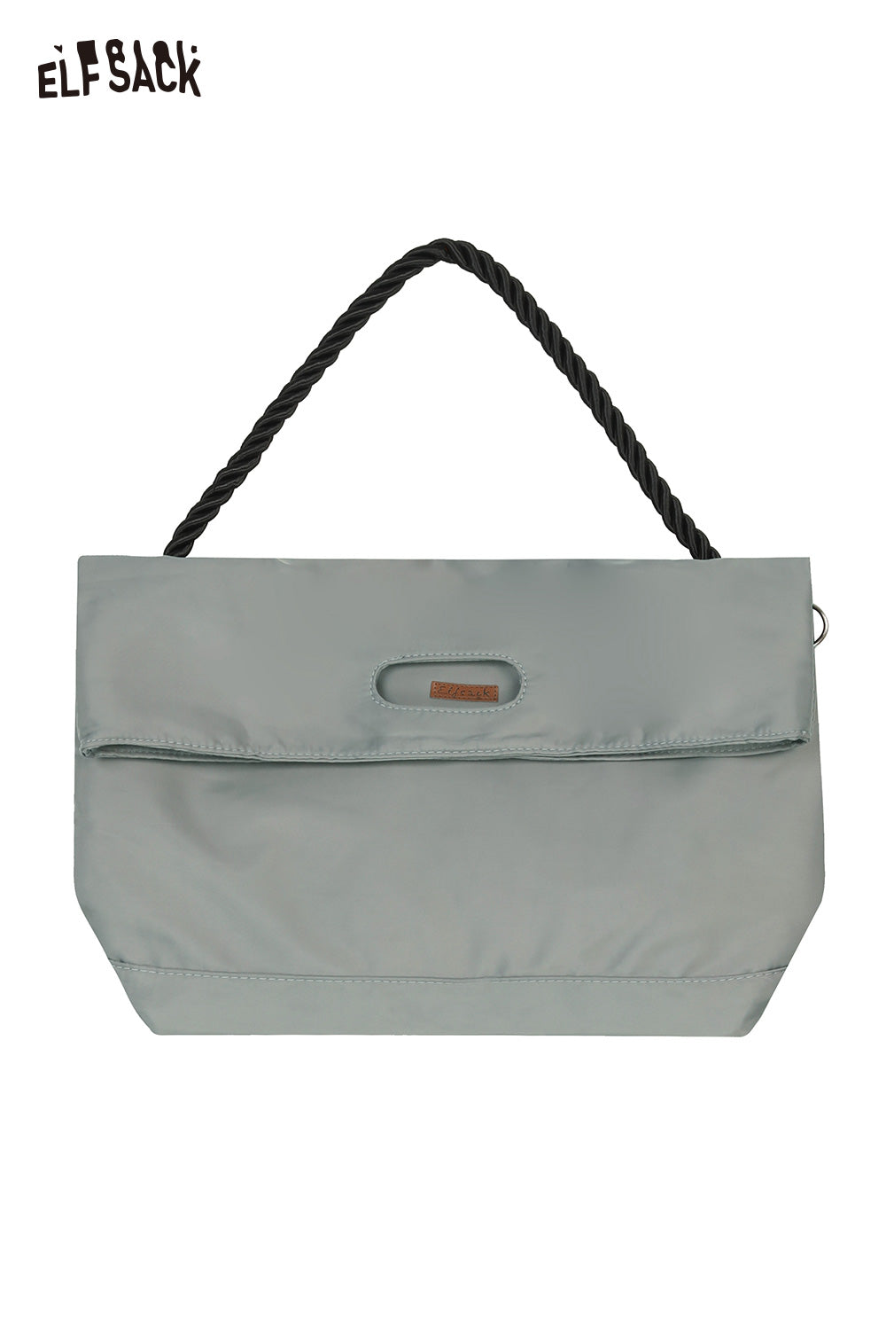 ELFSACK oversized nylon tote bag in soft blue with braided handle for stylish carrying