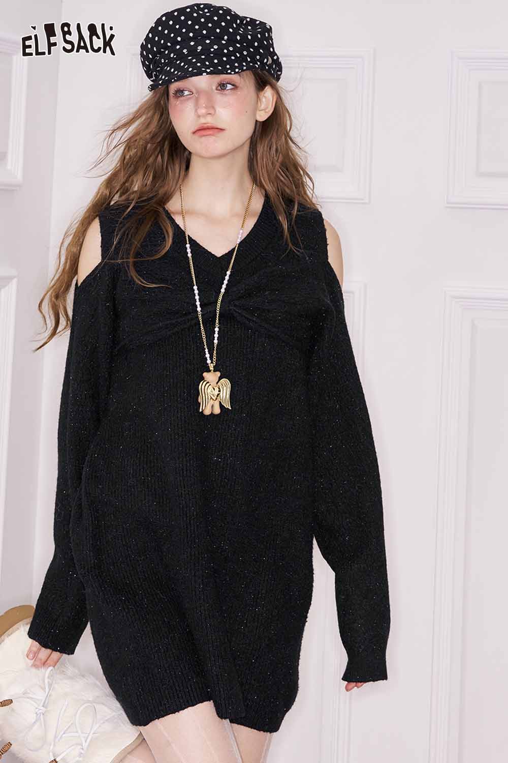 ELFSACK off shoulder heart embellished dress with unique design and soft fabric for a stylish look