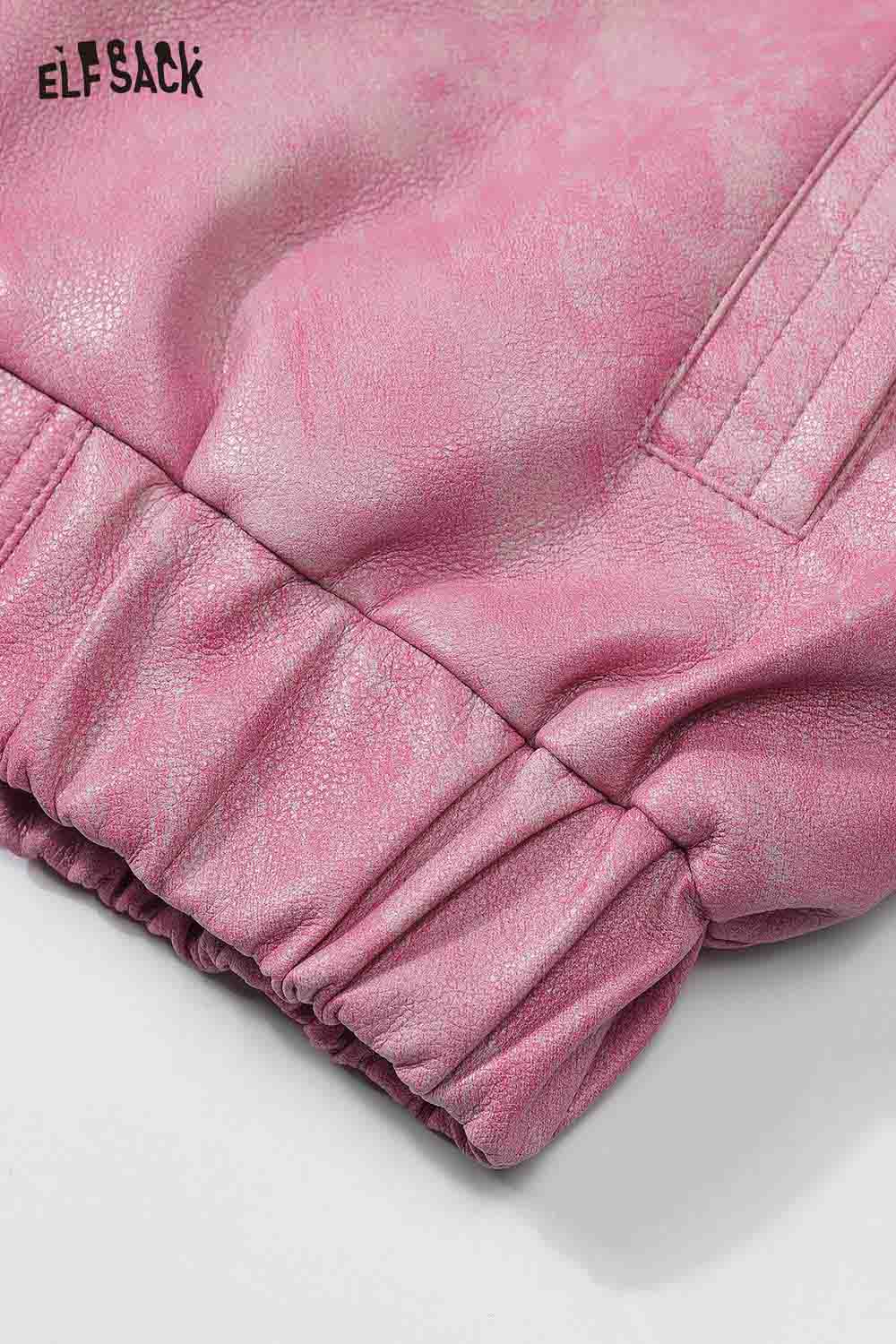 Ombre faux leather jacket for women in vibrant pink with gathered sleeve detailing by ELFSACK