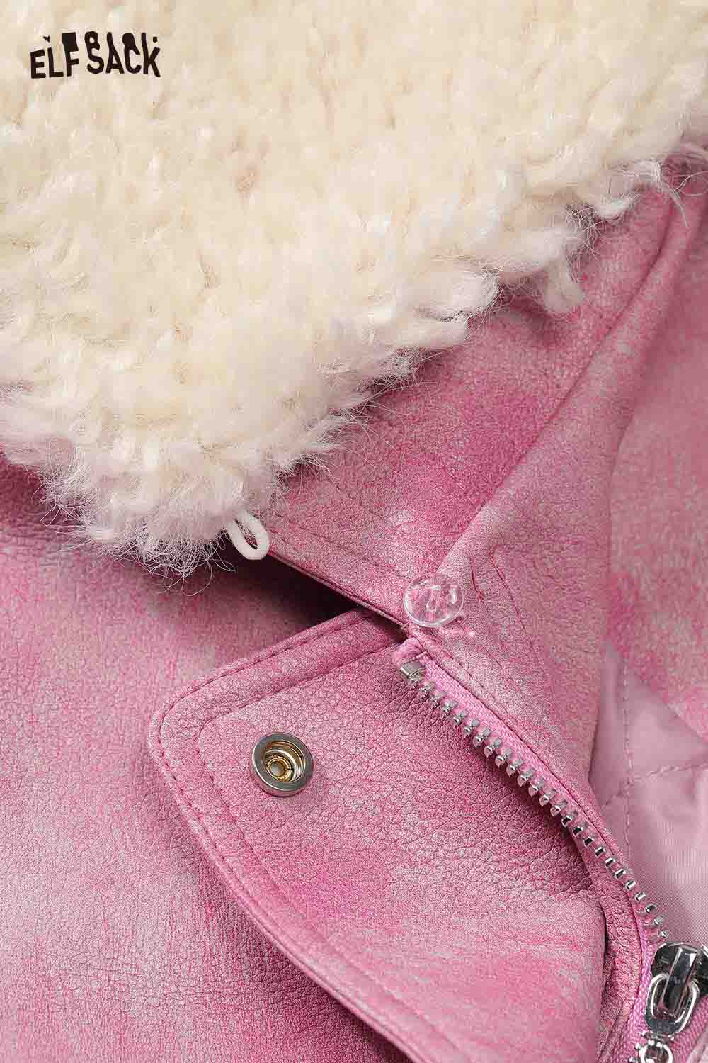 ELFSACK ombre faux leather jacket for women with soft fur lining and stylish pink color