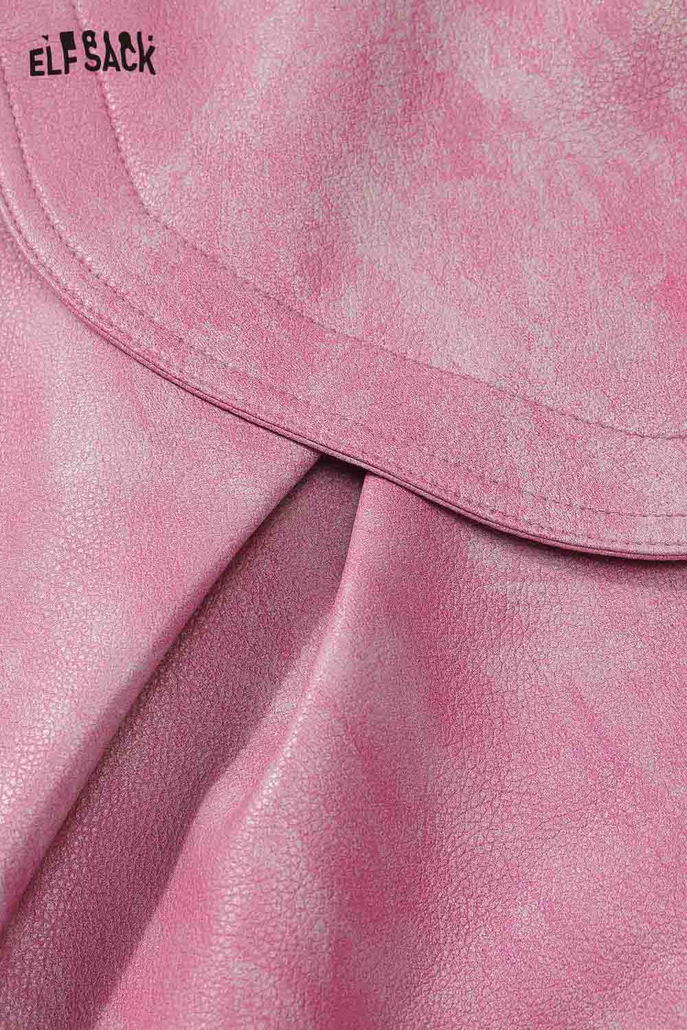 Close-up of ELFSACK ombre faux leather jacket for women in soft pink tones with stylish detailing