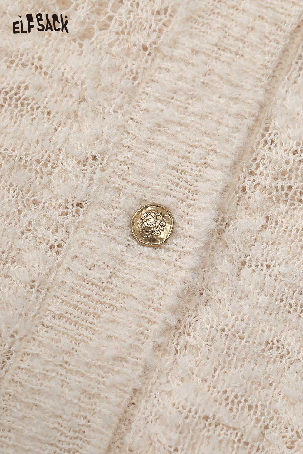 ELFSACK open knit cardigan with bows featuring a stylish button detail in a soft neutral color
