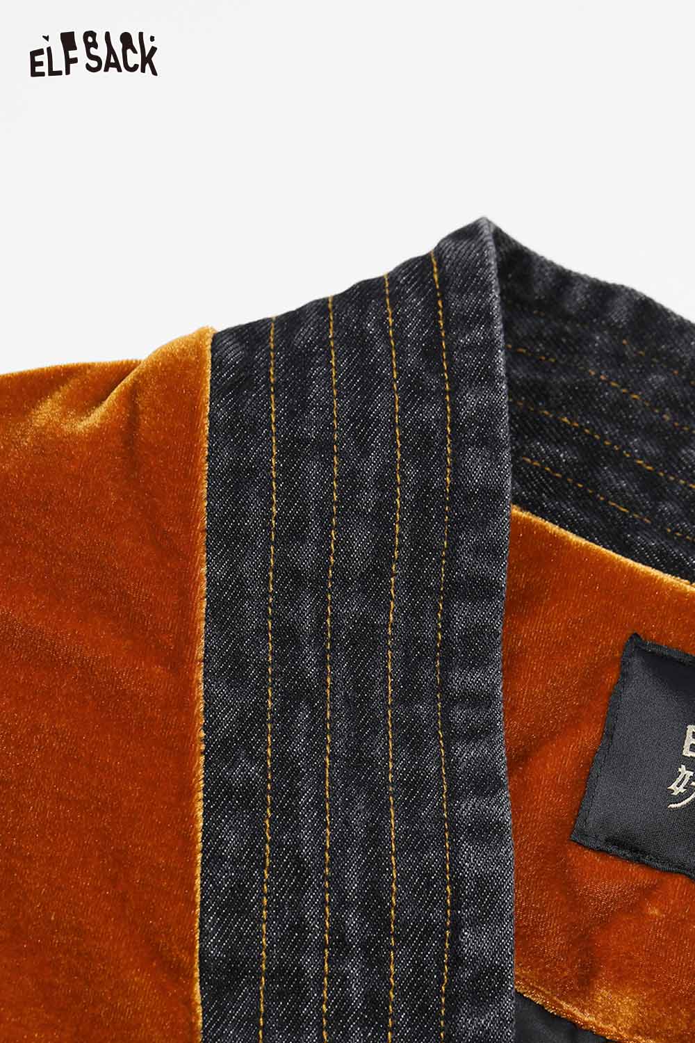 
                  
                    Close-up of ELFSACK oriental vintage suede coat for women showing rich colors and detailed stitching.
                  
                