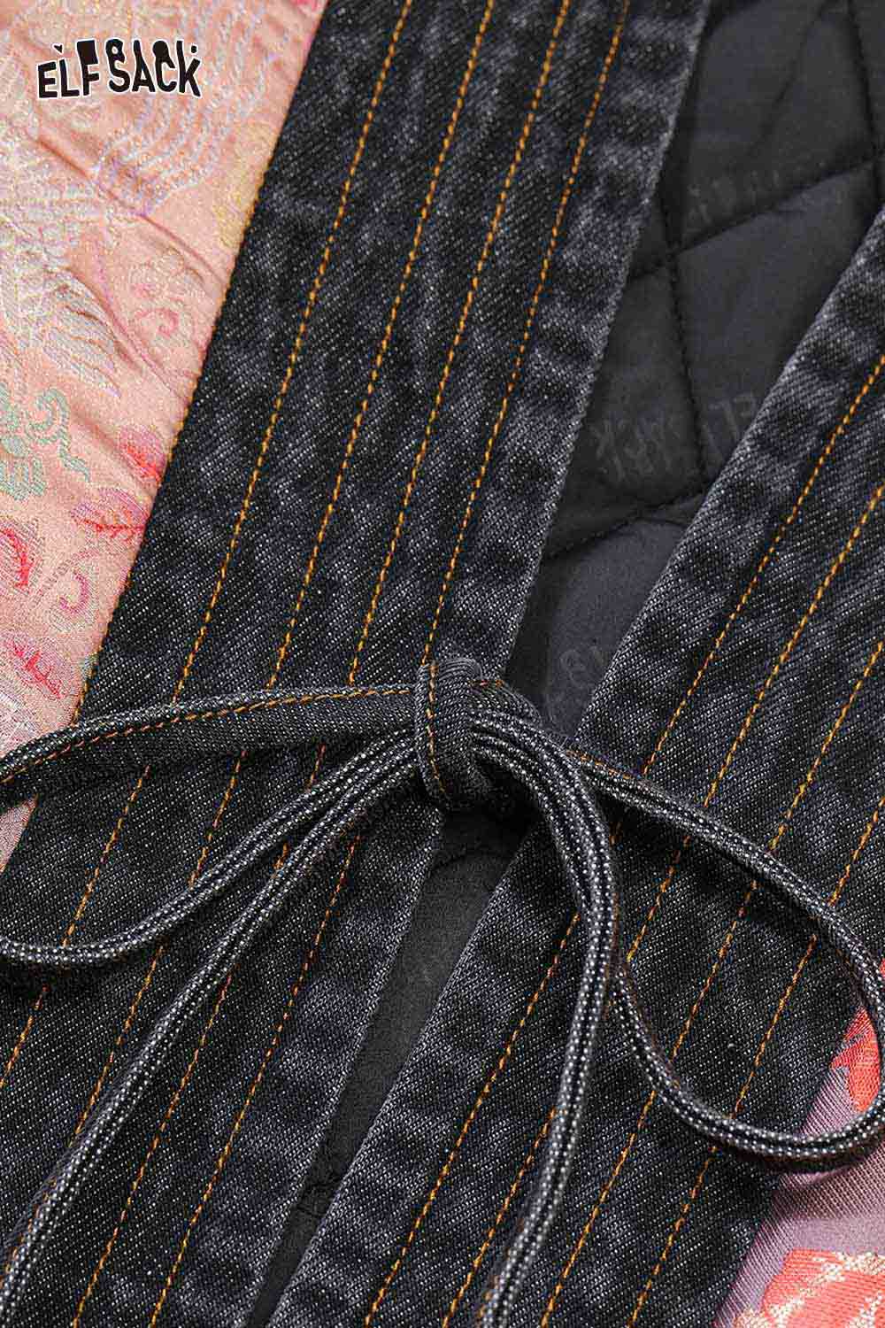 ELFSACK oriental vintage suede coat for women featuring unique stitching and a stylish design.