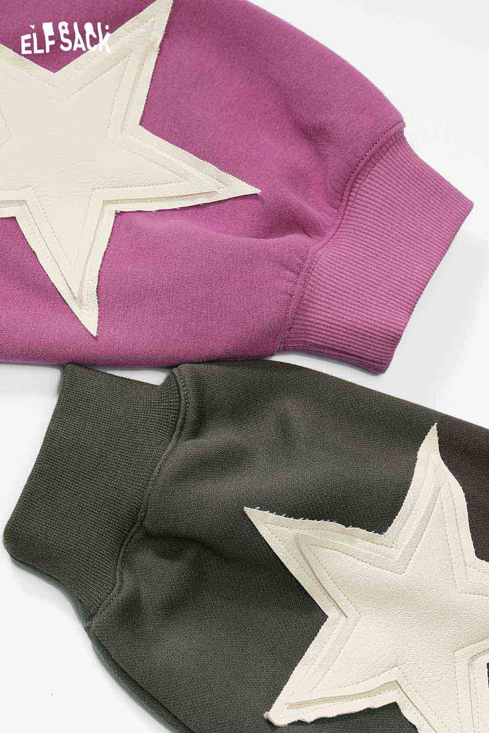 ELFSACK oversized star graphic hoodie in purple and green for a trendy, casual style