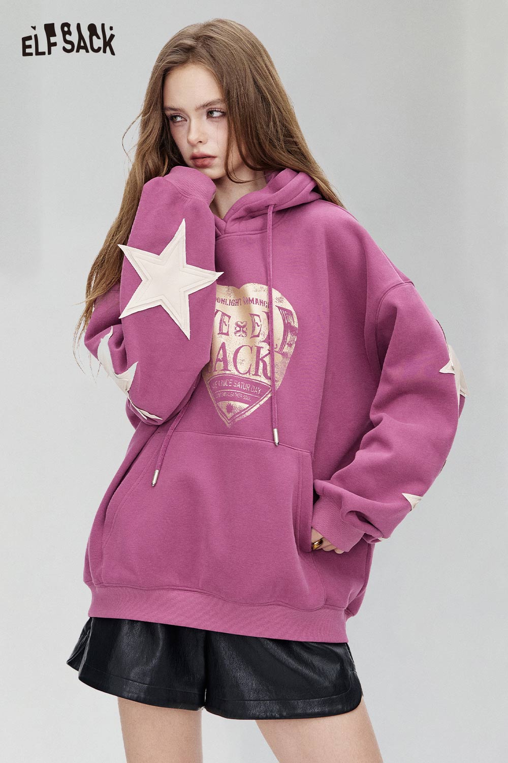ELFSACK oversized star graphic hoodie in pink with star details and a comfortable fit