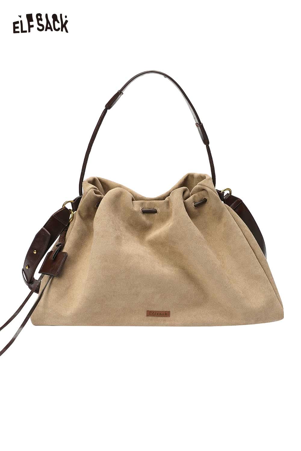ELFSACK oversized tote bag for women in beige with leather handles and spacious design