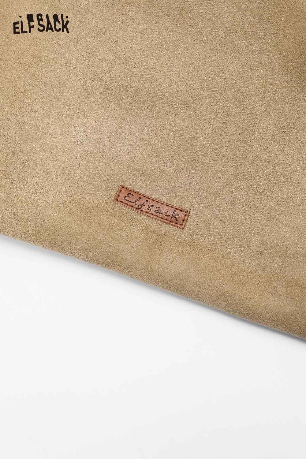 ELFSACK Oversized Tote Bag for Women in Stylish Tan Color with Logo Detail