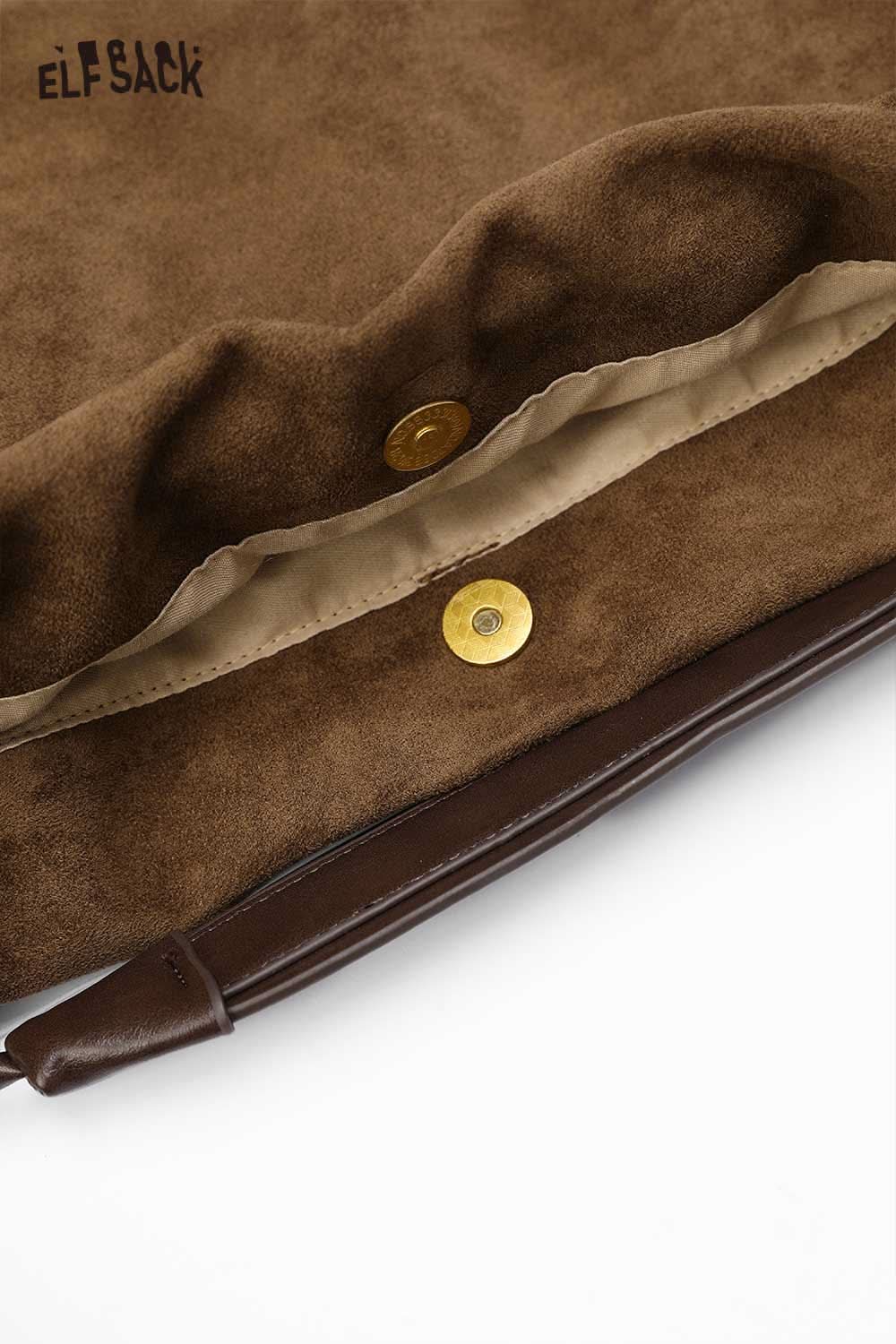 ELFSACK Brown Oversized Tote Bag for Women with Snap Closure and Smooth Interior