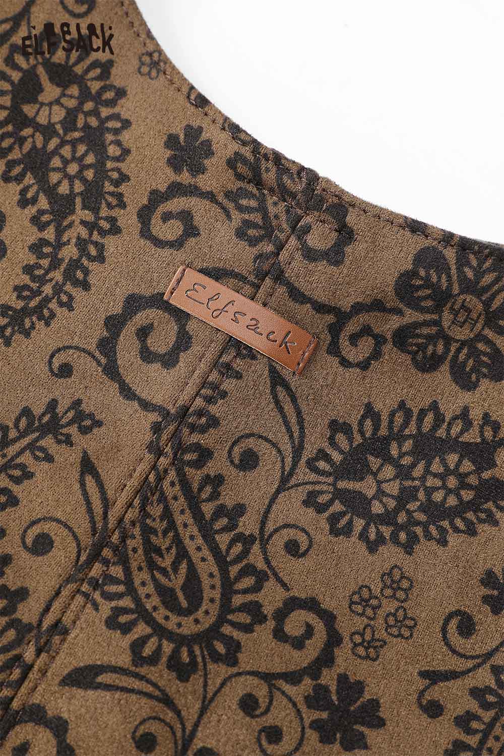 ELFSACK paisley crossbody bag for women featuring intricate floral patterns on a brown background