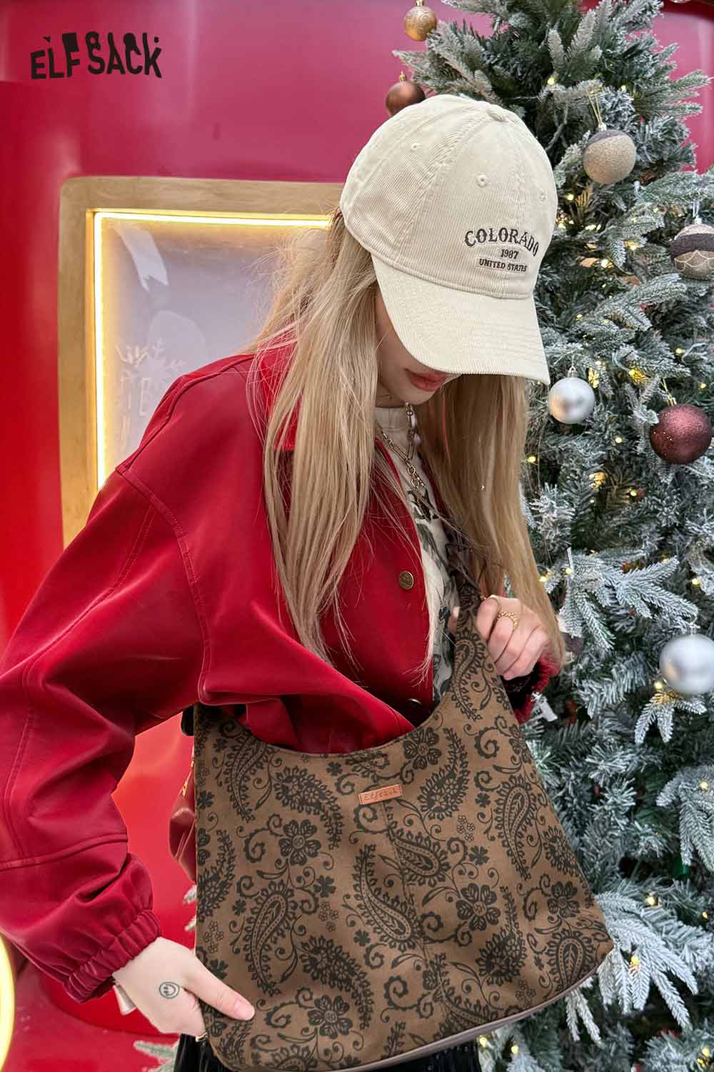 ELFSACK paisley crossbody bag for women in brown with stylish pattern, perfect for casual outings