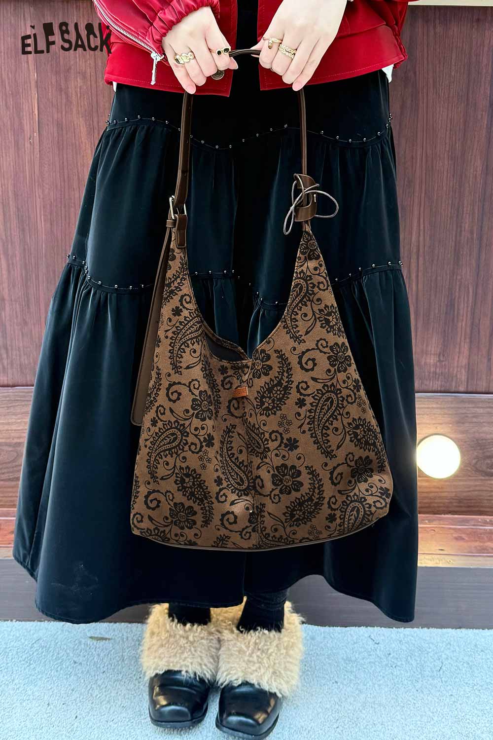 Stylish brown paisley crossbody bag for women, perfect for casual outings and daily use