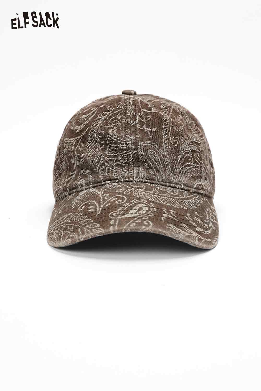 ELFSACK brown paisley print bucket hat for women featuring intricate patterns and a comfortable fit
