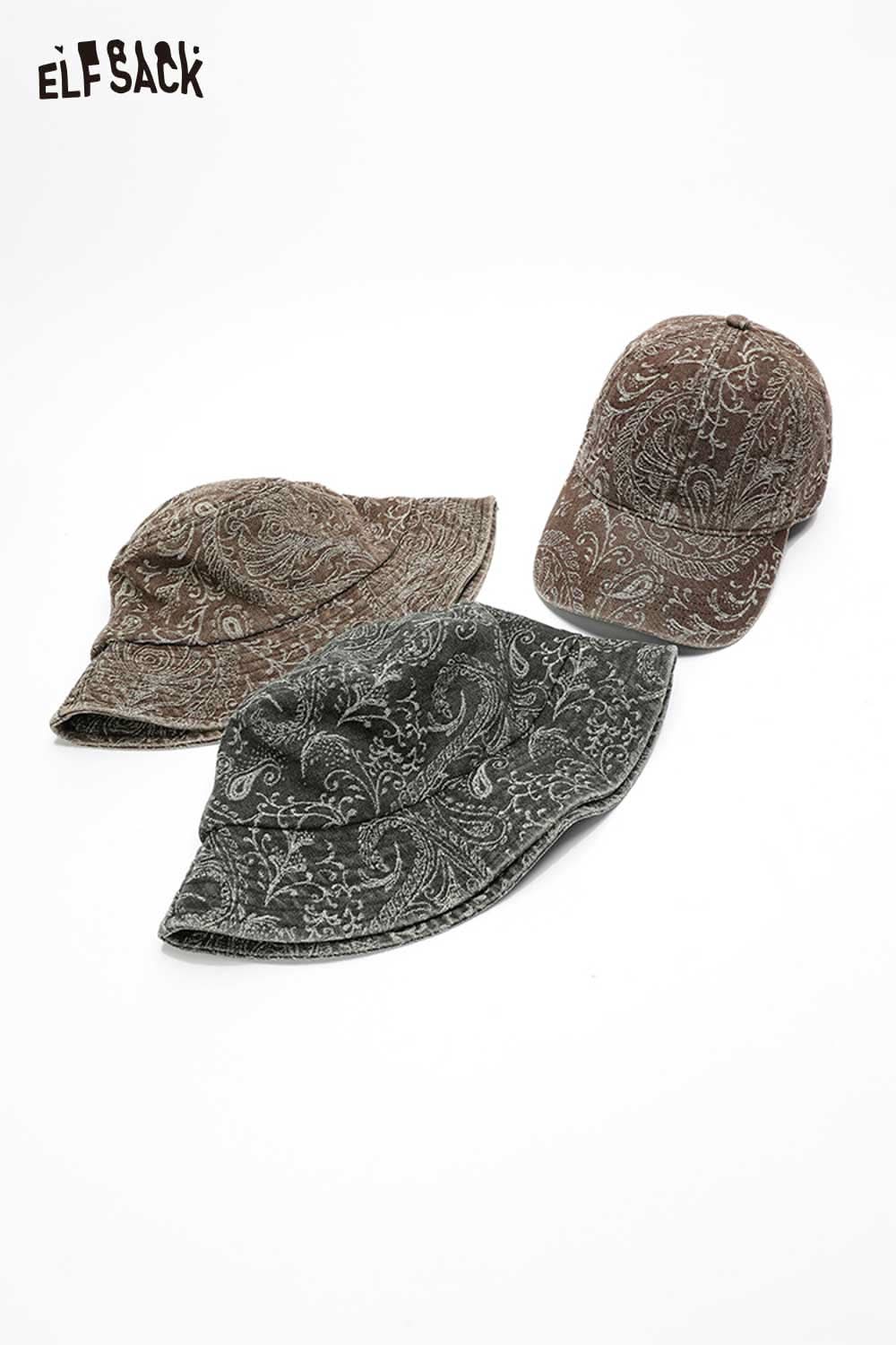 Paisley print bucket hat for women featuring intricate patterns in earthy tones from ELFSACK