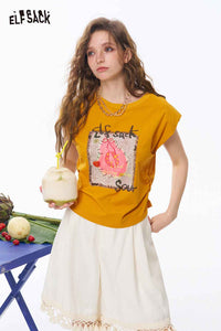 ELFSACK Pear Print Side Tie Crop Tank