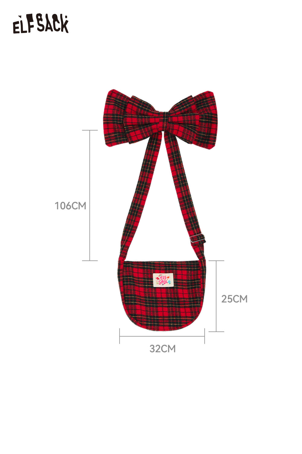 ELFSACK plaid bow crossbody bag with a stylish large bow and adjustable strap