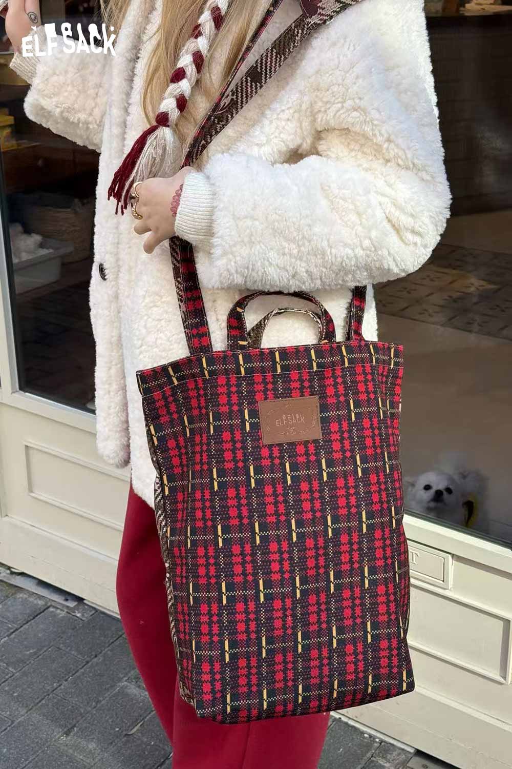 ELFSACK plaid cartoon crossbody bag designed for stylish everyday use in vibrant colors