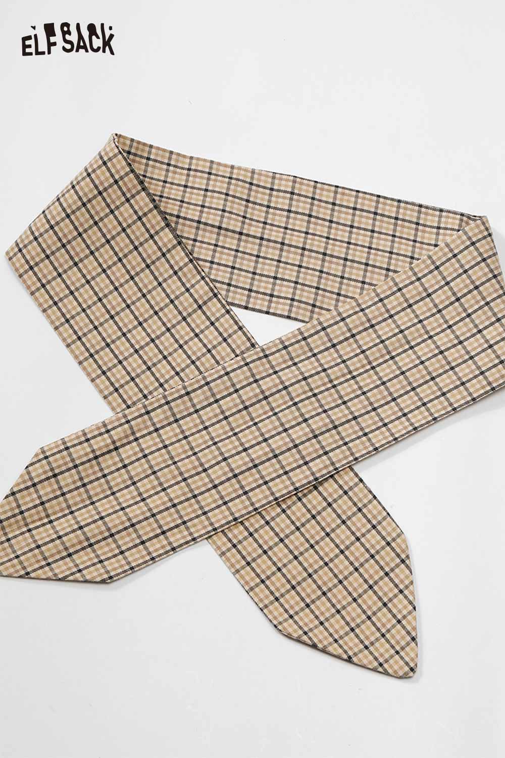 ELFSACK plaid lace accent long sleeve shirt featuring a stylish check pattern and elegant design