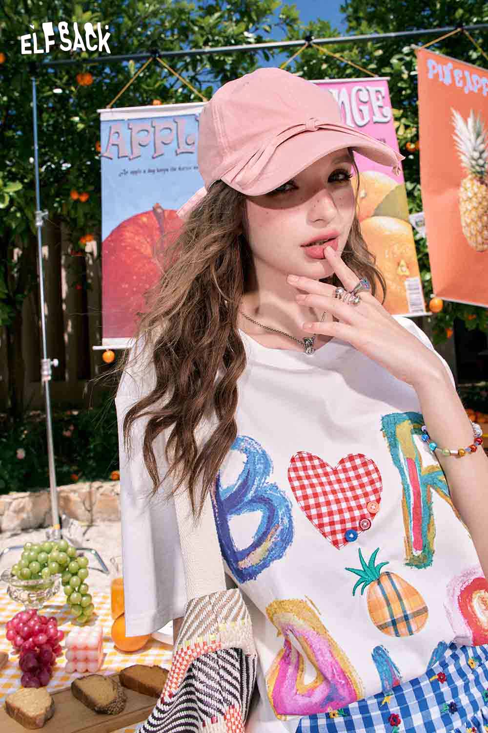 ELFSACK Playful Colorful Letter Print Oversized Tee