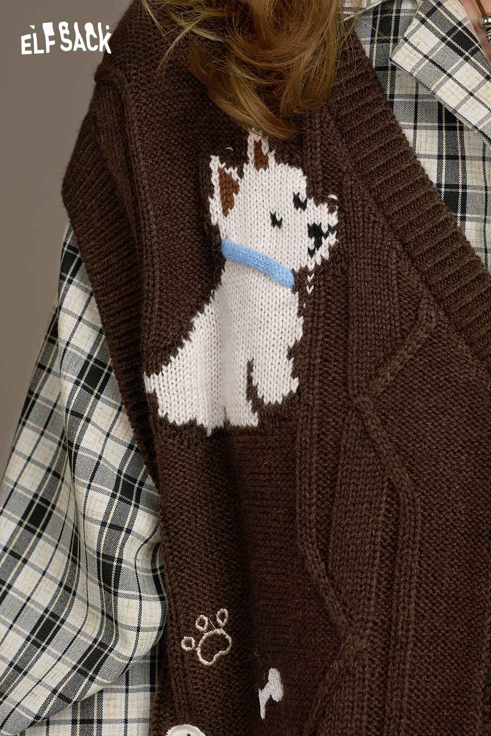 ELFSACK playful embroidered knit top with cute dog design and cozy textured detailing