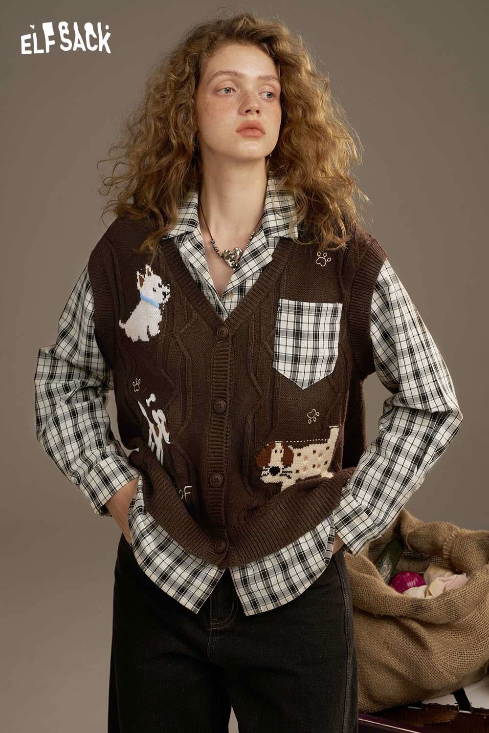ELFSACK playful embroidered knit top with cute animal designs and a cozy fit for a trendy look