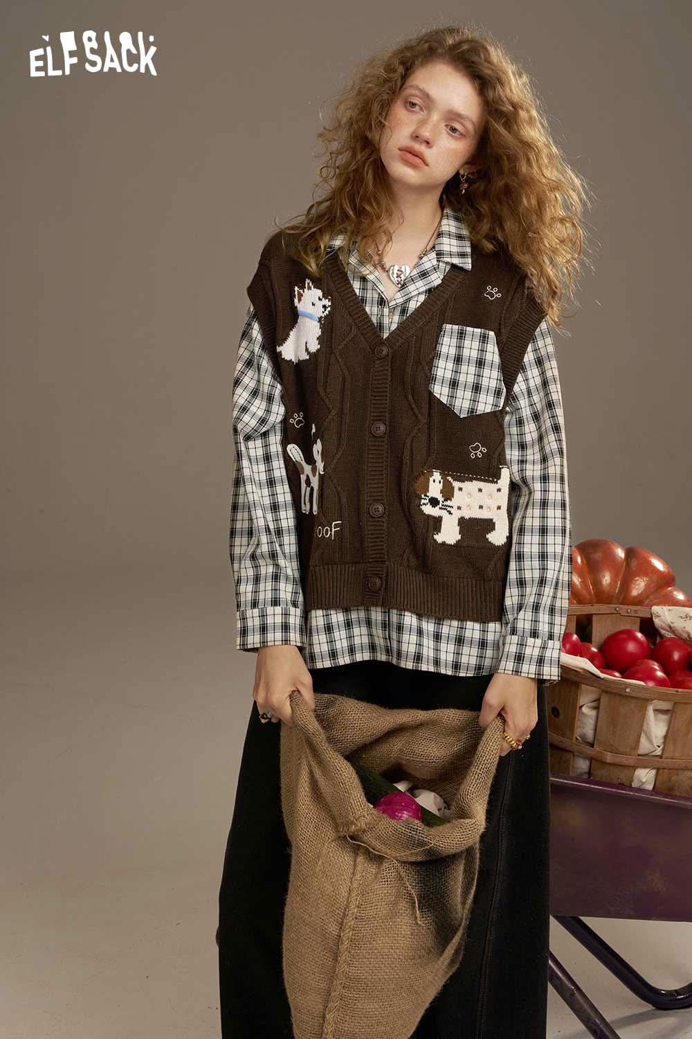 ELFSACK playful embroidered knit top featuring a unique design with animals and a layered look