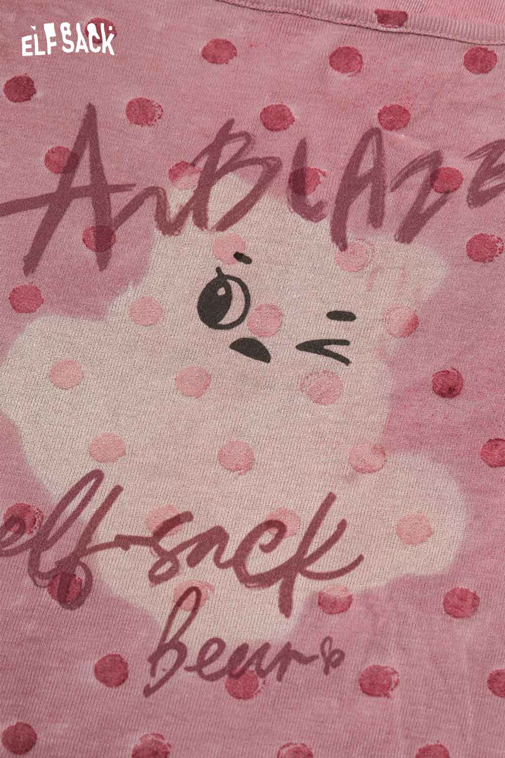 ELFSACK playful graphic print tee for women in pink with a cute bear design and polka dots