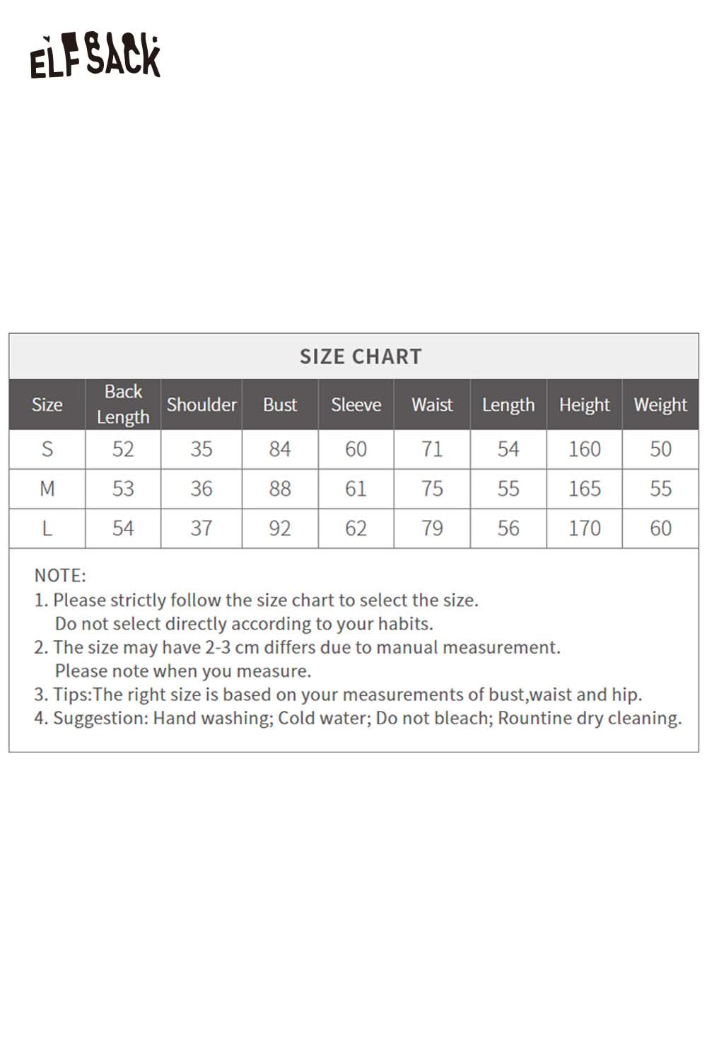 ELFSACK playful graphic print tee for women with fitting size chart for accurate measurements