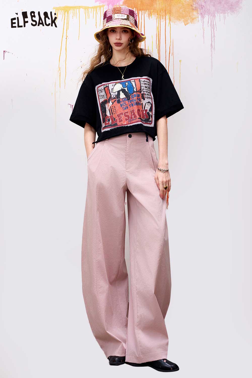 ELFSACK Pleated Balloon Wide Leg Pants