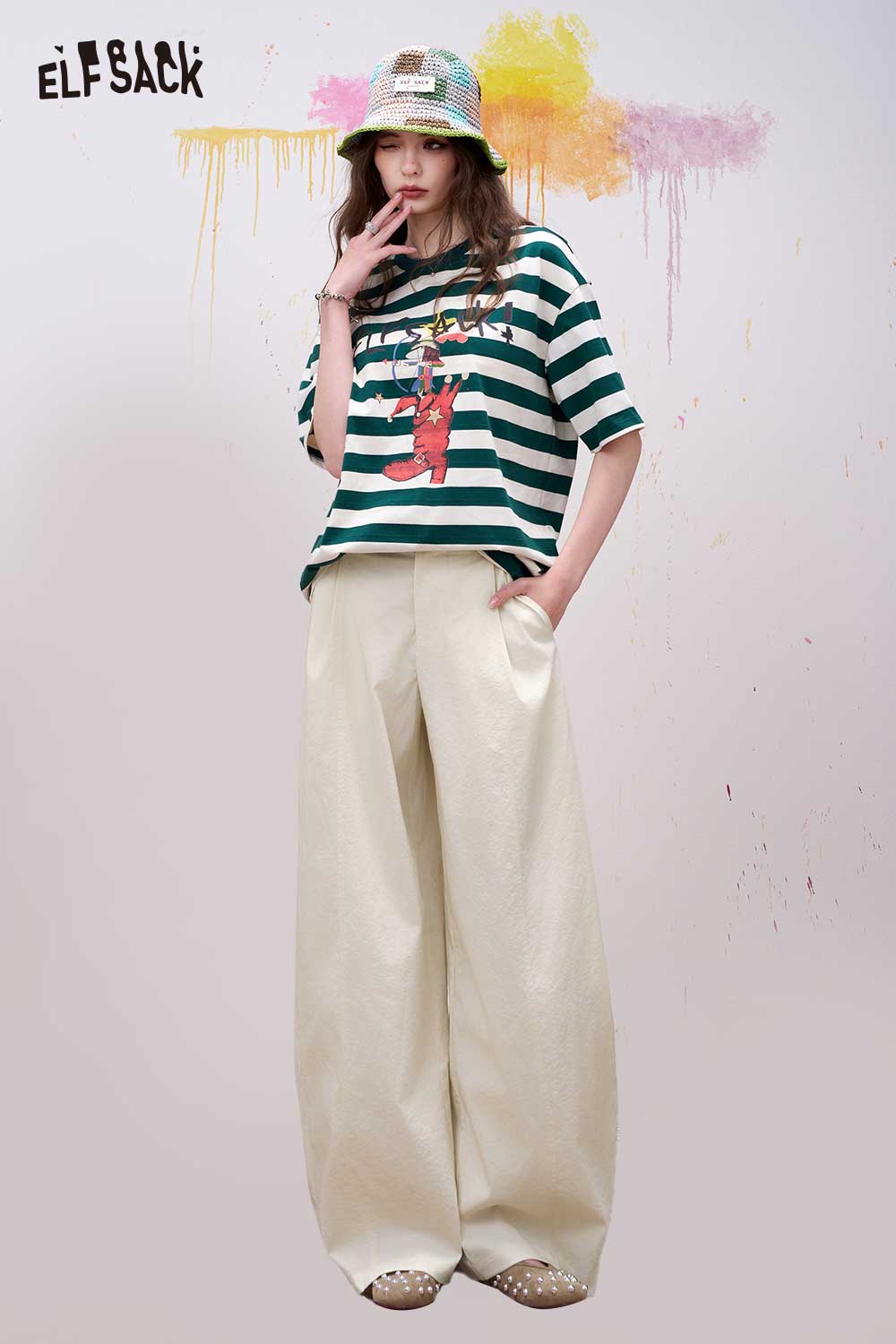 ELFSACK Pleated Balloon Wide Leg Pants