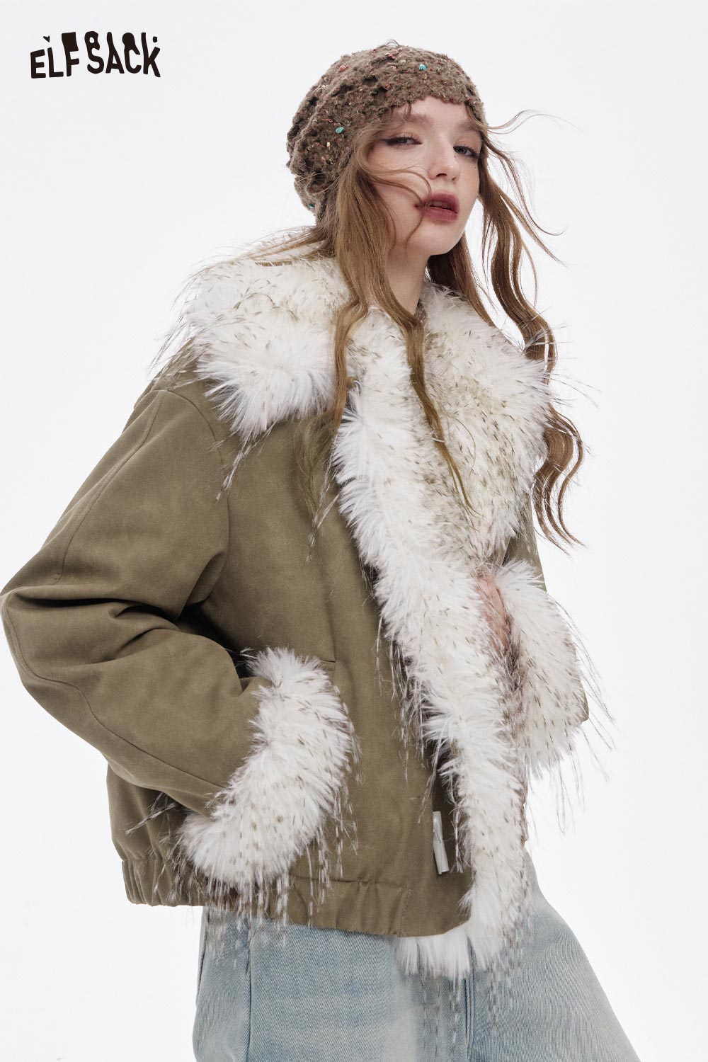 ELFSACK women's parka coat featuring plush lining toggle button coat with fur collar and stylish design