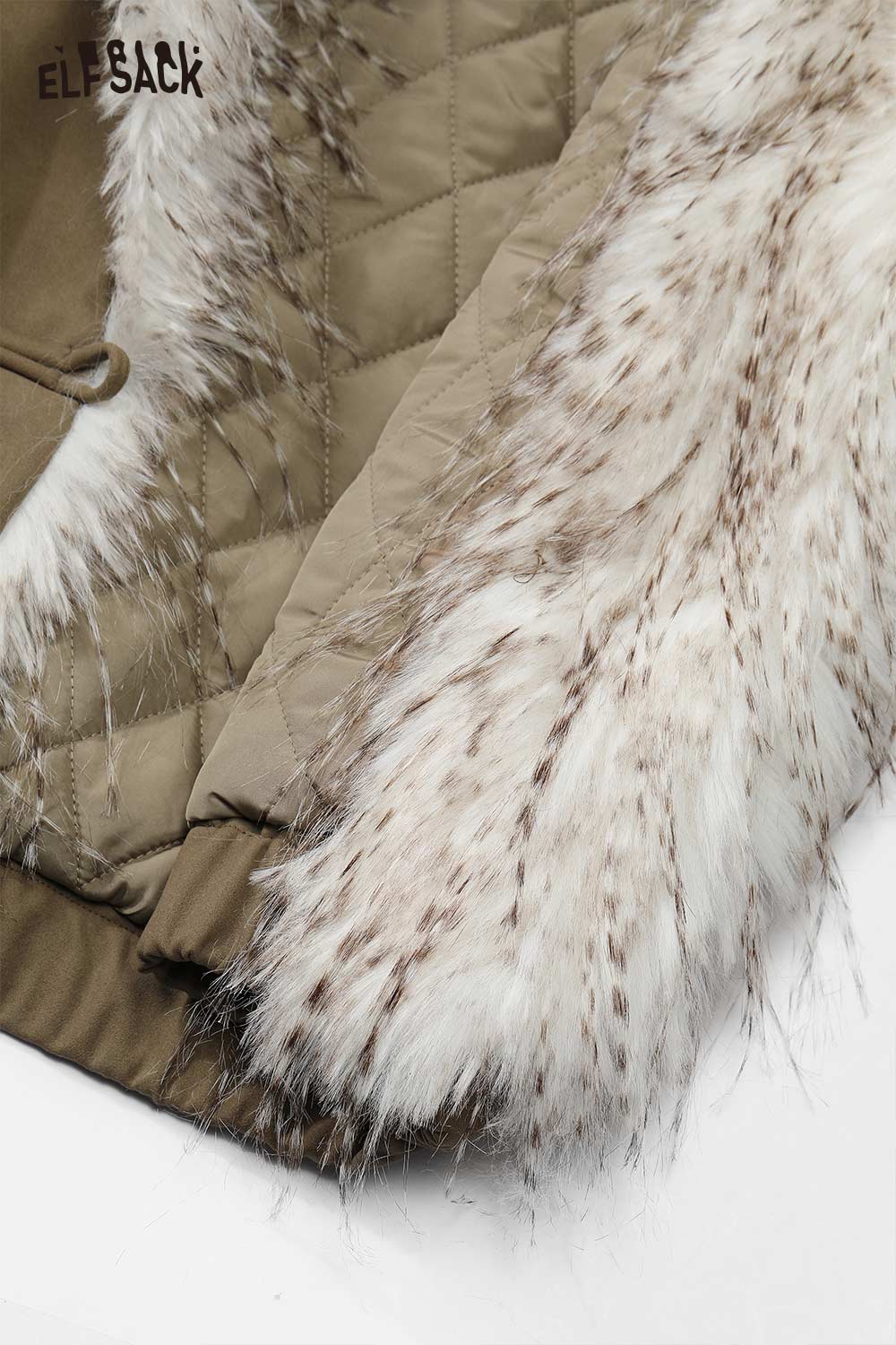 ELFSACK plush lining toggle button coat with warm faux fur trim and quilted design