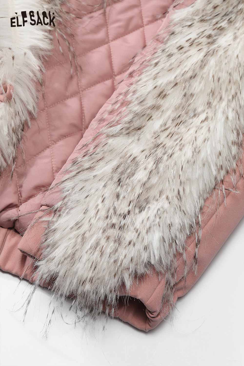 ELFSACK plush lining toggle button coat featuring a soft pink fabric and stylish faux fur trim