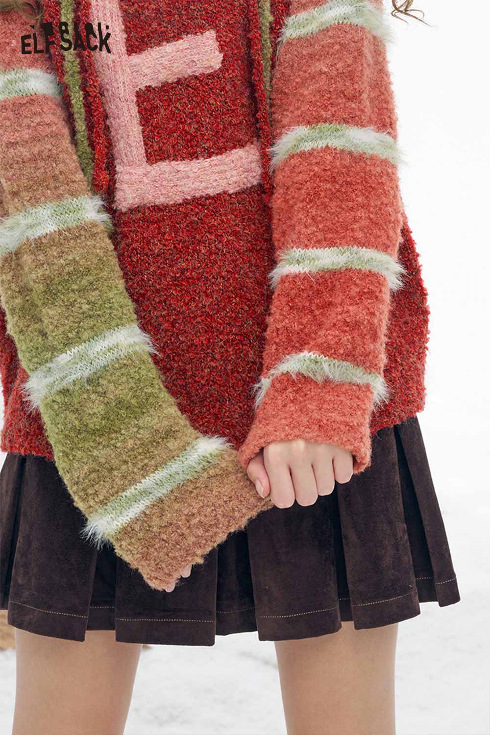 Trendy ELFSACK plush ombre hooded sweater for women in vibrant colors with a cozy design