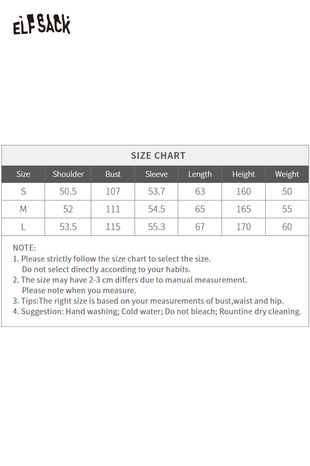 ELFSACK plush teddy bear embroidery top in various sizes with detailed size chart for perfect fit