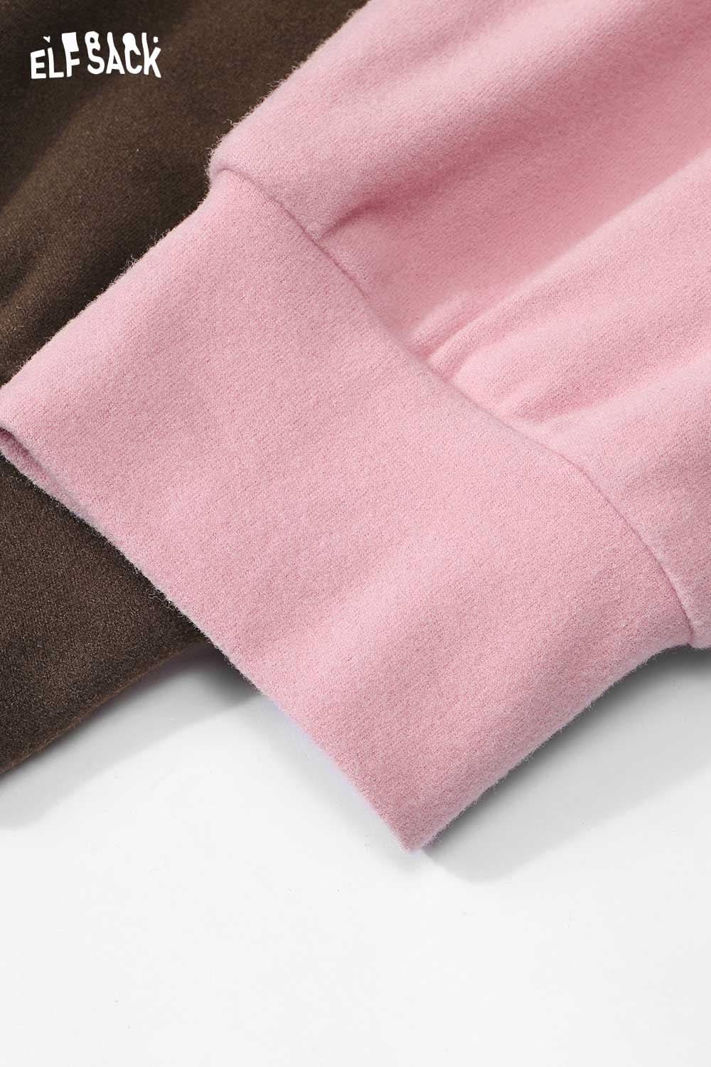 ELFSACK plush teddy bear embroidery top with soft fabric and cozy cuffs in pink and brown colors